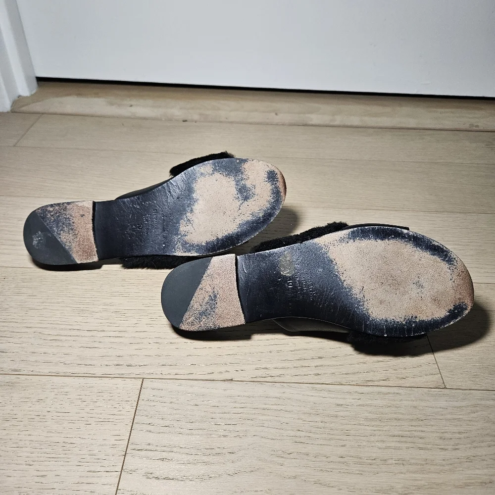 Newbark Women's Size 10 Yasmin Leather Shearling Slide Flat Sandal Black - Picture 10 of 11